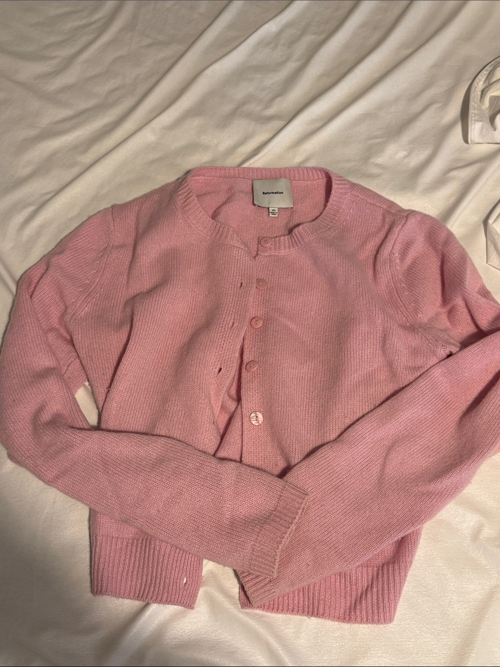 Reformation Clara cashmere Pink Crewneck Button Cardigan
